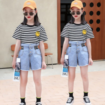 Girls Summer Summer Package 2022 new Korean Yanqiao Yang Fashion Summer Children Short Sleeve Stripes two pieces