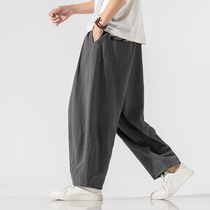 China Wind Mens Clothing Long Pants Male Embroidery Loose Big Code Linen Kharen Pants National Wind Comeback Ancient Fat Sub Wide Leg Pants Tide