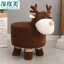 Solid Wood Children Cartoon Small Stool Door Hall Home Animal Stool Baby Cute Plush Changing Shoes Short Bench Creative Bench