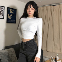 ROCKMORE Europe and the United States short navel Joker sexy solid color coat women slim slim slim crew neck long sleeve T-shirt tide