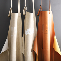 ins wind PU leather sleeveless apron for home waterproof oil stain resistant hood adult men and women stylish kitchenette cooking