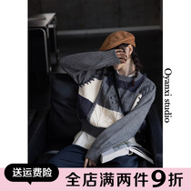 Oyang Joy Design Sensation Original Splicing Round Collar Cover Head Long Sleeve Sweater Woman Autumn Winter Short inner hitch knitted sweatshirt