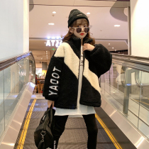 Korean girls coat autumn winter clothing 2021 new foreign style in the big boy lamb velvet jacket cotton thick sweater
