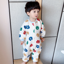 Childrens one-piece pajamas Cotton baby leg sleeping bags warm men and women children anti-kick heating room home clothes Autumn and winter