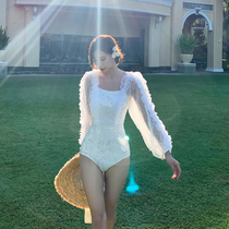 Swimsuit womens 2020 new South Korean ins wind net red conjoined sexy long sleeve white fairy Van Bubble spa swimsuit