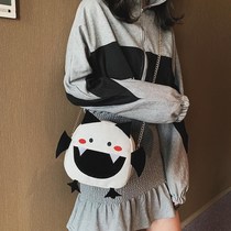 Canvas small bag female 2021 New cute funny shoulder bag ins ugly cute chain shoulder Net red black bag