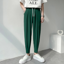 Pants male boomer pins 100 hitch 90% casual pants summer Harun pants male ice silk thin and pituitary pants green