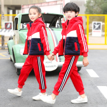  Childrens winter clothes three-piece school uniform set for primary school students 2020 new kindergarten garden clothes spring and autumn clothes plus velvet thickening