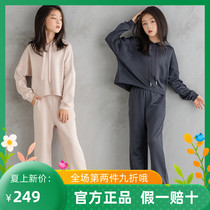 Trend Barra Girl Pure color Lianhood Weak suit Fall style CUHK Tong Casual Foreign Air Broadlegged Pants Two-piece Set