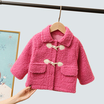 Girl thick coat 2020 new spring and autumn little girl deerskin childrens coat foreign style Korean version of female baby clothes