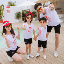 Parent-child dress summer new net red cute short sleeve than heart T-shirt shorts a family of four mother and daughter Family set tide