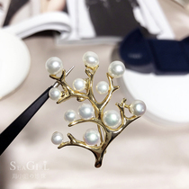 Miss Hai Pearl lucky tree brooch M home big brand wind leaves natural freshwater pearl corsage pin pendant