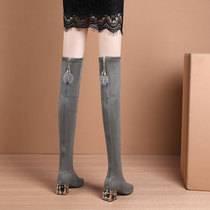 Small boots womens over-the-knee gray boots with rear zipper high-tube stretch boots 2021 autumn boots plus velvet winter