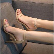 One word belt sandals female summer 2019 new stiletto open toe black sexy all-match net red girl high heels