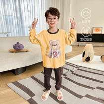 Boys pajamas pure cotton long sleeves spring and autumn small boys breathable sweat in large childrens home suit