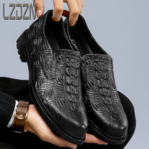Men Shoes Genuine Leather Shoes Men Casual Crocodile Print Business Positive Dress Derby Lefu Shoe Boomer Shoes 100 Hitch No Laces