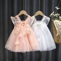 Girls summer dress baby girl childrens clothing net gauze princess dress Net Red sling birthday dress puffy skirt tide