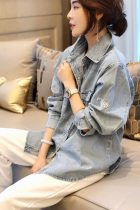 Milk soft denim shirt womens jacket thin long-sleeved blue loose top early autumn 2021 new European station