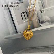 Fulai Island Gold Pendant Pure Gold 999 Ancient Filigree Heart Lock Pendant Fashion New Retro Pure Gold Jewelry Women