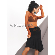 V PLUS DANCE high snow Latin DANCE practice uniform caramel color mesh top with bottoms
