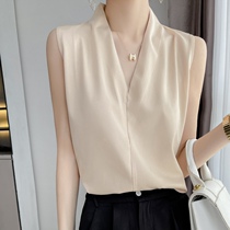 Heavy-pound genuine silk sleeveless vests undershirt with spring and summer shirt V neckline head temperament jacket loose big code