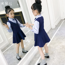 Girls Autumn Costume Institute Wind Dress 2021 New Children Dress Korean Version Little Girl Long Sleeve Dress Child Fake Two Dress