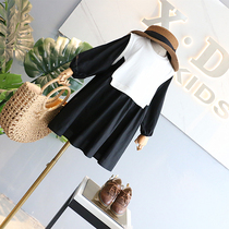 Brand childrens clothing 2019 spring new girl taste Japanese net color stitching A- shaped cotton dress