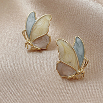 Blue butterfly earrings simple women small Korean temperament Net red earrings 2021 New Tide earrings silver needle summer