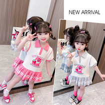 Girls dress summer dress 2023 new foreign style childrens college strawberry bear pleated skirt girl baby jk uniform skirt
