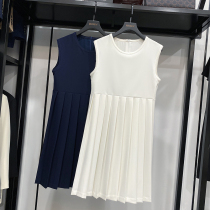 MRMW2021 summer new round neck sleeveless dress female OL temperament straight slim long pleated skirt