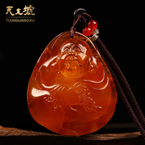  Tianguang Hui natural amber Beeswax pendant Yellow honey amber pendant Mens and womens pendant Laughing Buddha pendant with certificate