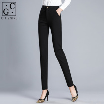 2021 velvet new professional straight black nine points elastic high waist thin work small suit womens trousers 967