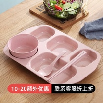 Children's dinner plate household fall-proof deepening rice plate large capacity canteen tableware rectangular grid plate fast food plate