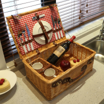 Photo picnic basket Picnic picnic supplies Rattan wicker picnic basket with lid Storage basket with cutlery