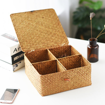 Handmade Sea Grass choreography with lid Four-set tea set G Finishing Basket Containing Basket Containing Box Table Top Of The Box Vine Chicket