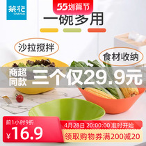 Tea Flower Square Salad Bowl Plastic Big high temperature resistant thickened Home Oval Tea Table Fruit Plate Vegetable Dish