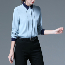 Blue professional chiffon shirt womens long-sleeved spring and autumn high-end fashion foreign style womens shirt temperament velvet top