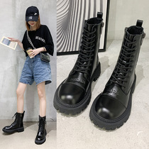 Leather Martin boots women ins tide 2020 new autumn and winter British wind zipper thick bottom velvet casual wild boots