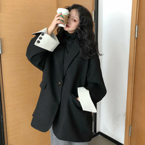 Woolen blazer womens long 2021 Spring and Autumn New Korean version of loose little Heben wind woolen coat