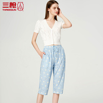 Three gun casual home pants cotton Capri pants printed elastic pants water soft cotton women home pants summer 60802