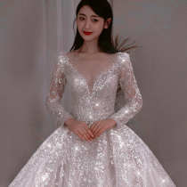 Star main wedding dress 2020 New temperament V collar long sleeve heavy industry high end luxury tailing thin size Autumn Winter