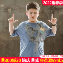 Male fat children's T-shirt plus fat to increase foreign-style large size children loose new children fat children tide summer short sleeves