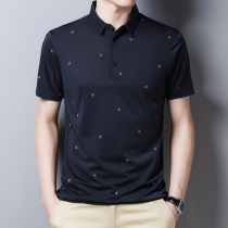 Mens short-sleeved t-shirt summer new ice silk trend loose lapel half-sleeved high-end business casual polo shirt men