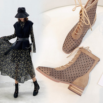 Net yarn Martin boots female Inn Wind 2020 spring and summer new net face short boots female square head cool boots breathable short cylinder boot tide