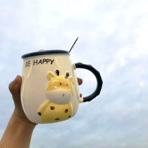 Creative personality cup ceramic cup with cover spoon large capacity household trend couple drink cup cup men and women cup