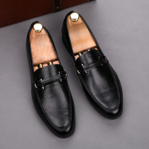 Mens genuine leather casual leather shoes Korean version trendy Inlan pointed small leather shoes One foot pedal inside heightening sloppy bean-bean shoes