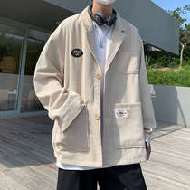 Hong Kong style Ruffian handsome small suit men Spring and Autumn Korean corduroy jacket trend retro youth loose suit