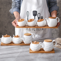 Japanese seasoning box vinegar pot combination set household salt sugar chili oil restaurant table commercial seasoning pot