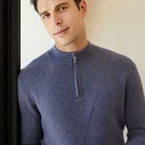 Mens 100 pure mountain cashmere sweatshirt winter semi-high collar zipped sleeve head slapped bottom plus thickened loose casual sweaters