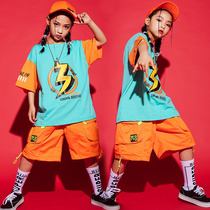 Childrens suit Girl street dance tide summer hip hop clothing loose clothes boy Korean handsome jazz costume
